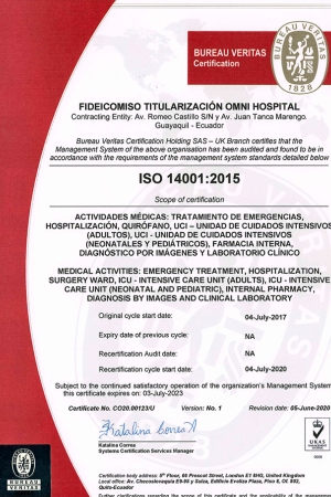 CERTIFICACIÓN ISO 14001 2015 (OMNI HOSPITAL)