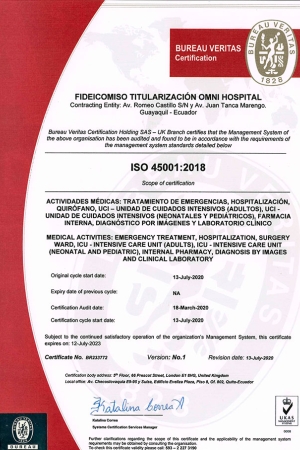 CERTIFICACIÓN ISO 45001 2018 (OMNI HOSPITAL)