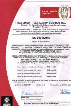 CERTIFICACIÓN ISO 9001 2015 (OMNI HOSPITAL)